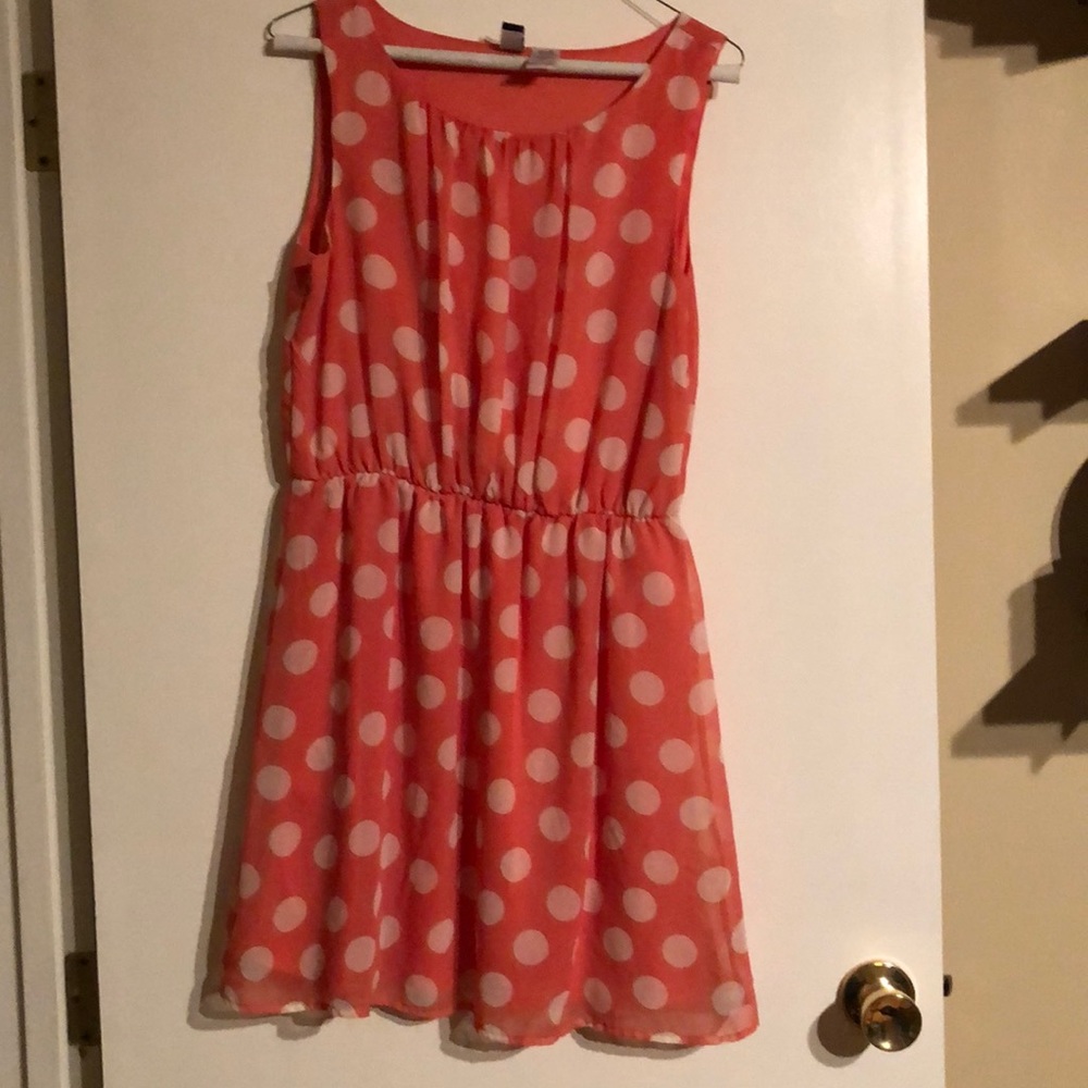 Coral polka dotted mini dress